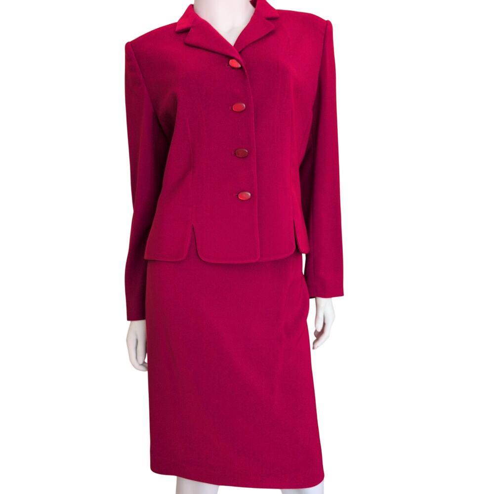 Le Suit Petite‎ Skirt Suit 8P Red Crepe Lined Pencil Skirt Career Office Church